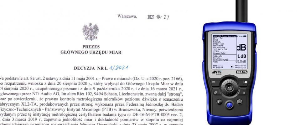 Miernik NTi Audio XL2-TA zgodny z przepisami Ministra Gospodarki
