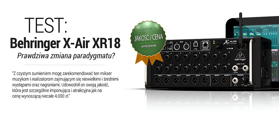 Mikser cyfrowy Behringer X-Air XR18 wyróżniony w teście Infomusic.pl